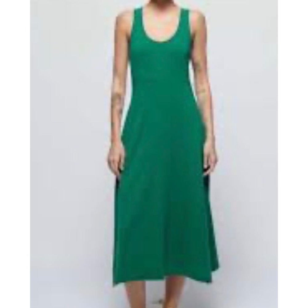 Nation LTD Green Pima Cotton Cross Back Midi Tank Dress Womens Size Medium